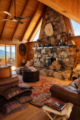 Oasis - Living room with Stone fire place 